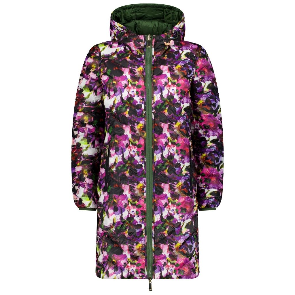 Arnie Women&#39;s 90/10 Reversible Down Coat - Cypress/Purple Fleur