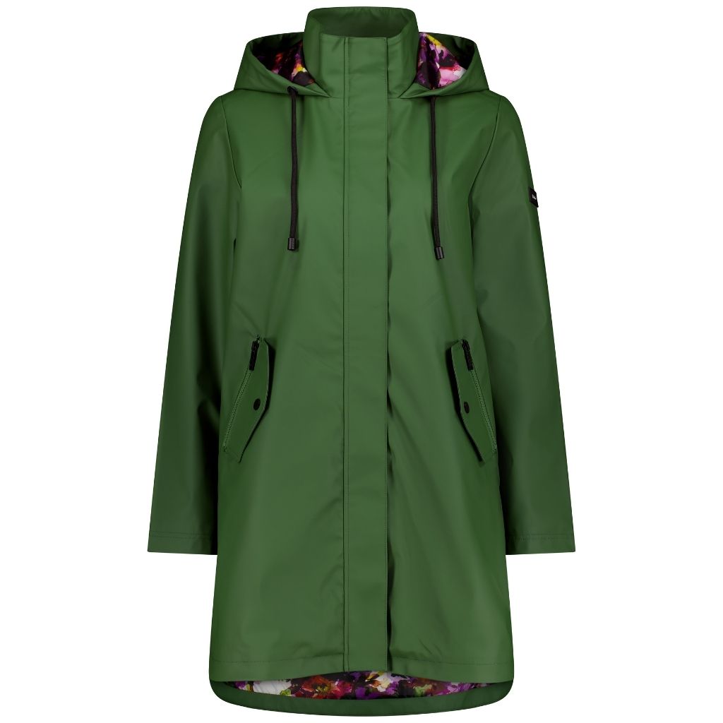 Billie Women&#39;s Rain Coat - Moke x Evie Kemp - Cypress/Purple Fleur