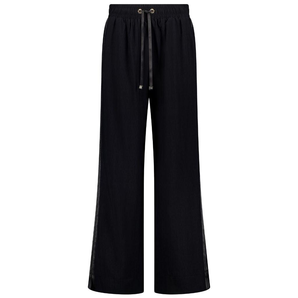 Indiana Women&#39;s Wide Leg Pants - Black with Satin