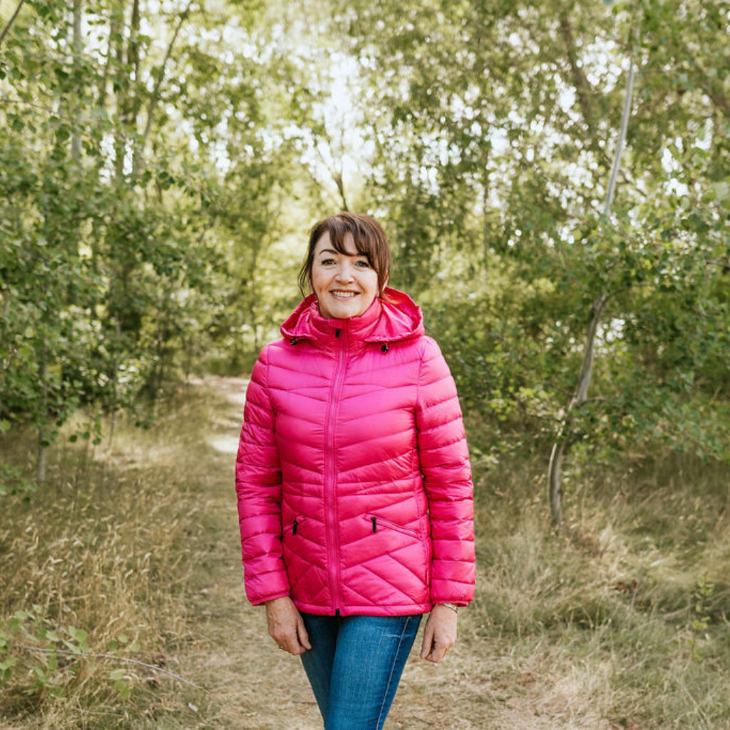 Hot pink down coat best sale