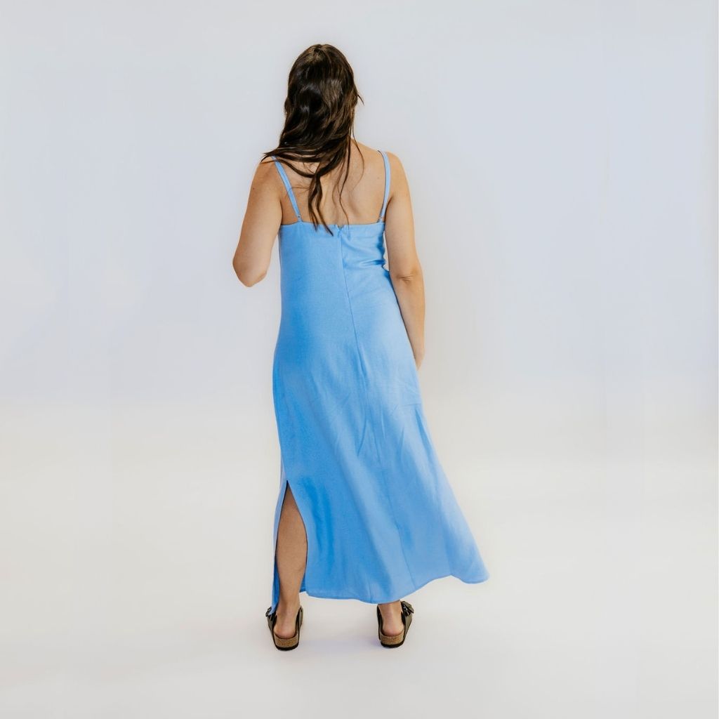 Gina Women&#39;s Linen Slip Dress - Pool Blue