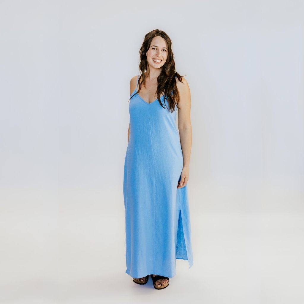 Gina Women&#39;s Linen Slip Dress - Pool Blue