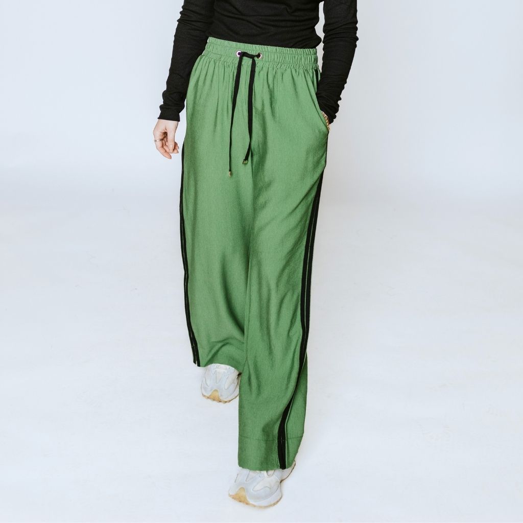 Indiana Women&#39;s Wide Leg Pants - Dill with Black