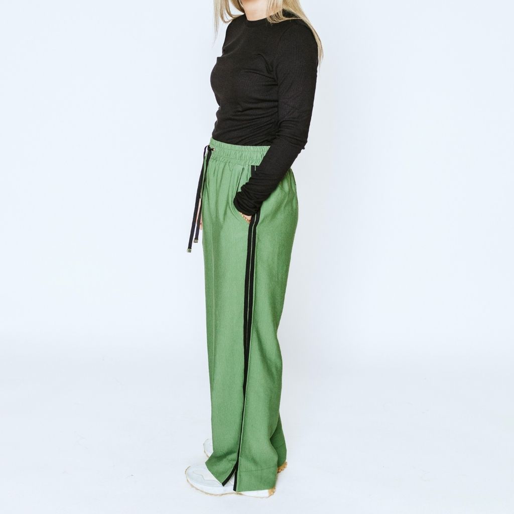 Indiana Women&#39;s Wide Leg Pants - Dill with Black