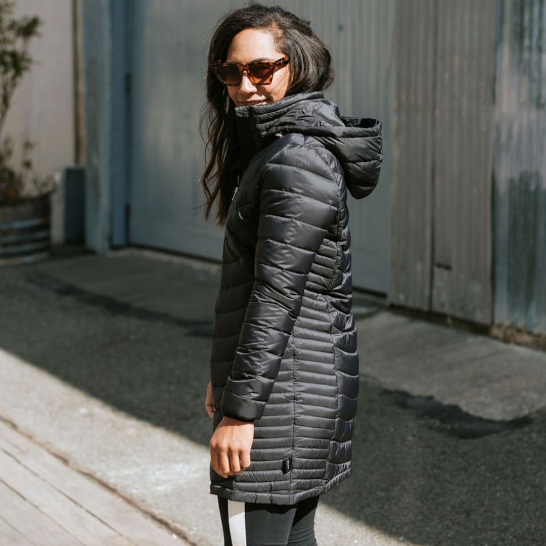 Black packable puffer coat on sale