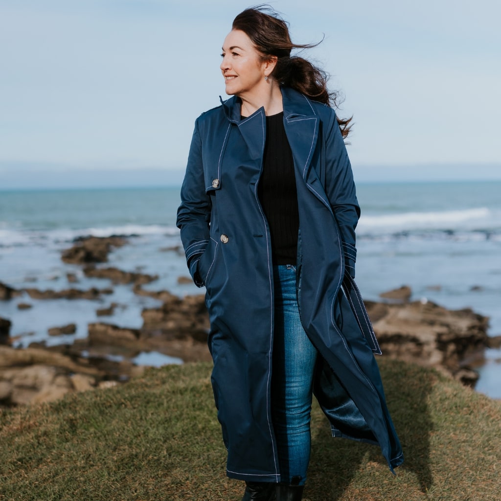 Long navy raincoat online