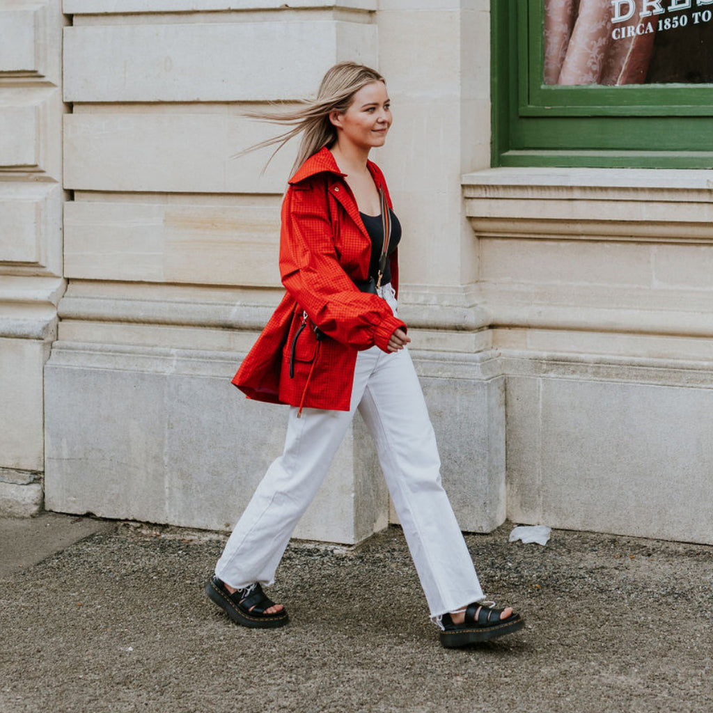 Marlow Women&#39;s Waterproof Rain Jacket - Blood Orange / Fuchsia Check