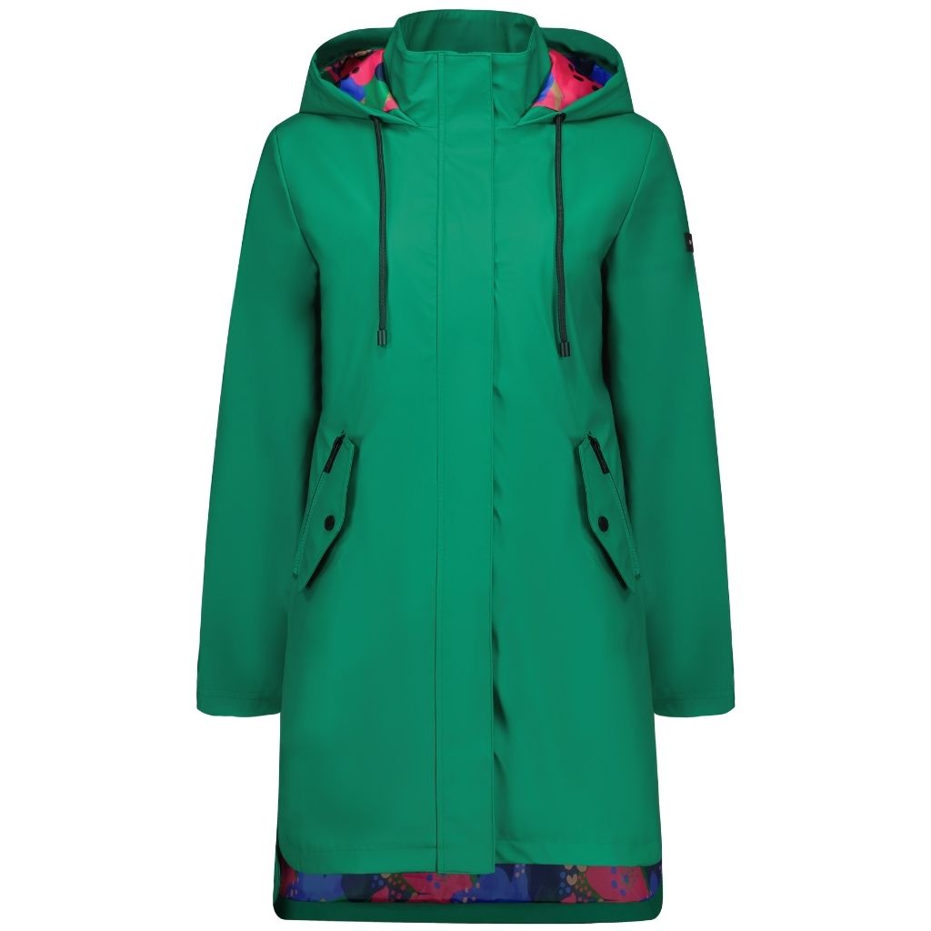 Billie Women&#39;s Rain Coat - Moke x Evie Kemp - Emerald with Puddles