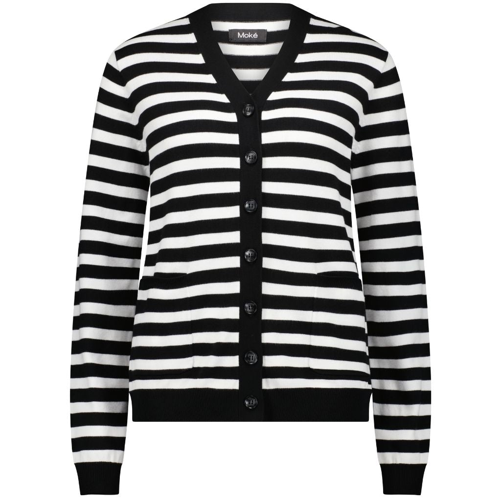 Claire Women&#39;s Button-Up Cardi - Black/Ecru Stripe