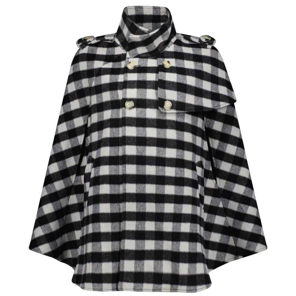 Harper Women&#39;s Wool Cape - Black &amp; White Plaid