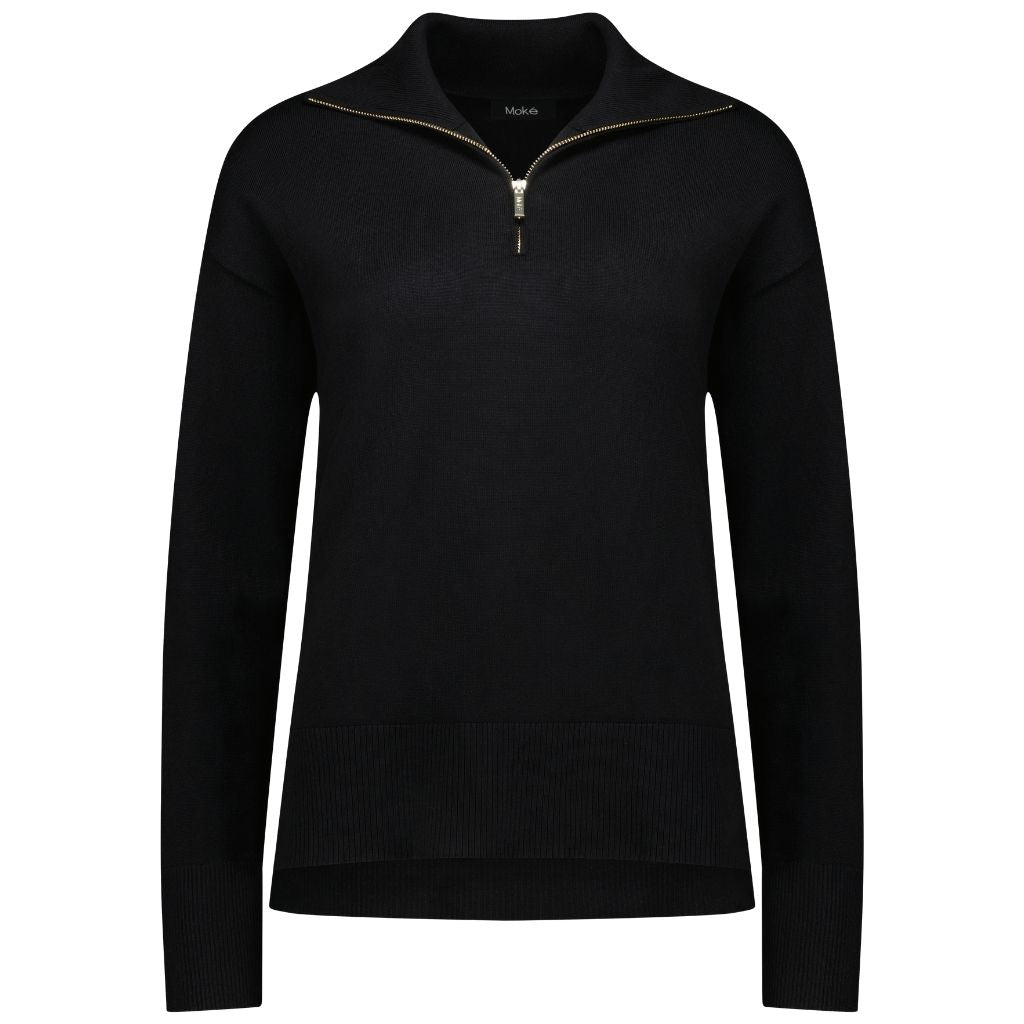 Mick Women&#39;s 1/4 Zip Up Knit Sweater - Black