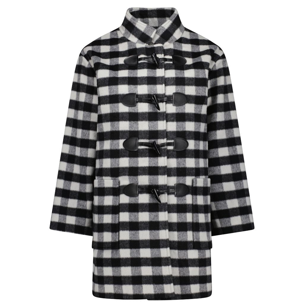 Virginia Wool Duffle Coat - Black &amp; White Plaid